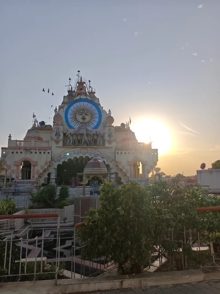 Surya Mandir Borsad at sunrise with birds in flight